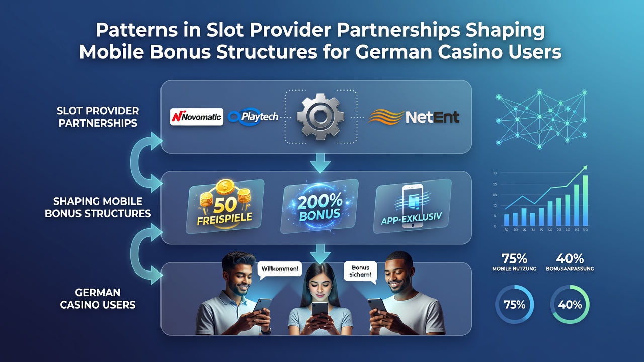 Illustration von Slot-Provider-Partnerschaften und mobilen Bonusstrukturen auf deutschen Casino-Plattformen